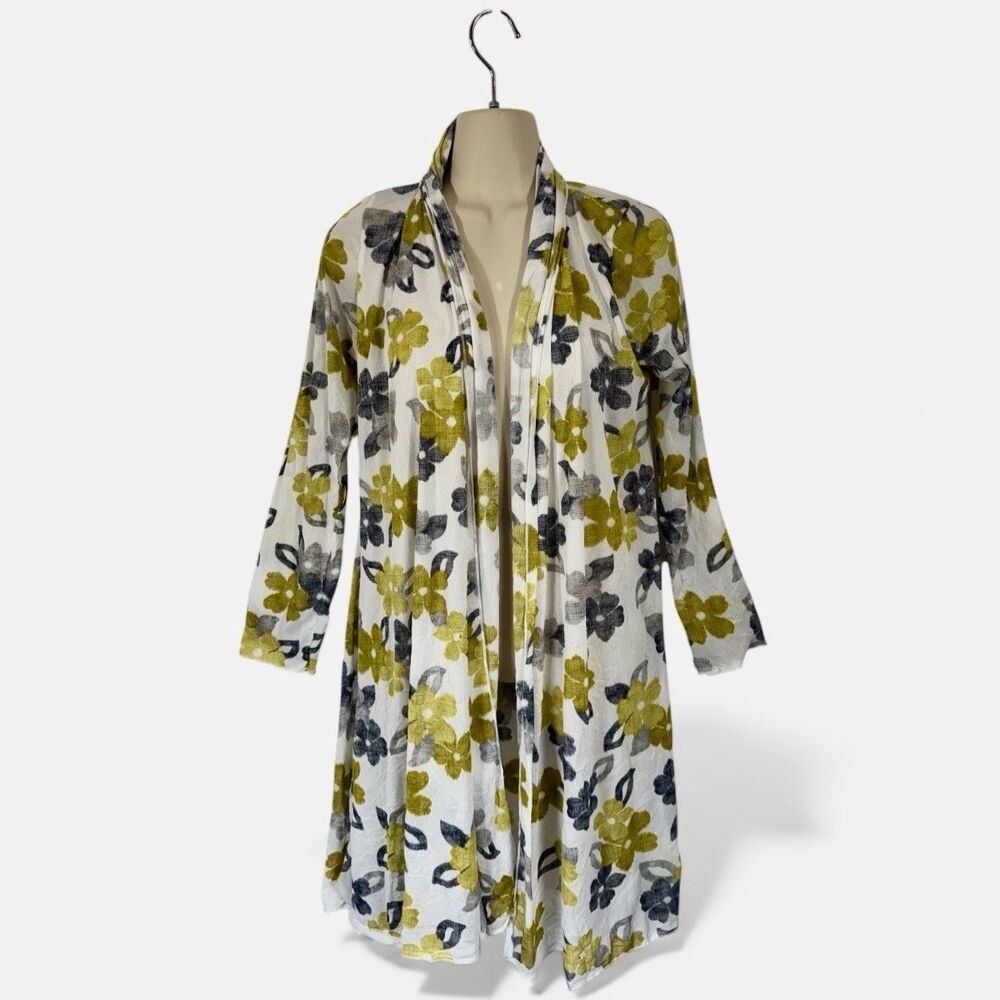 Comfy USA Ditzy Floral Featherweight Open Mesh Jacket Chartreuse Gray White M